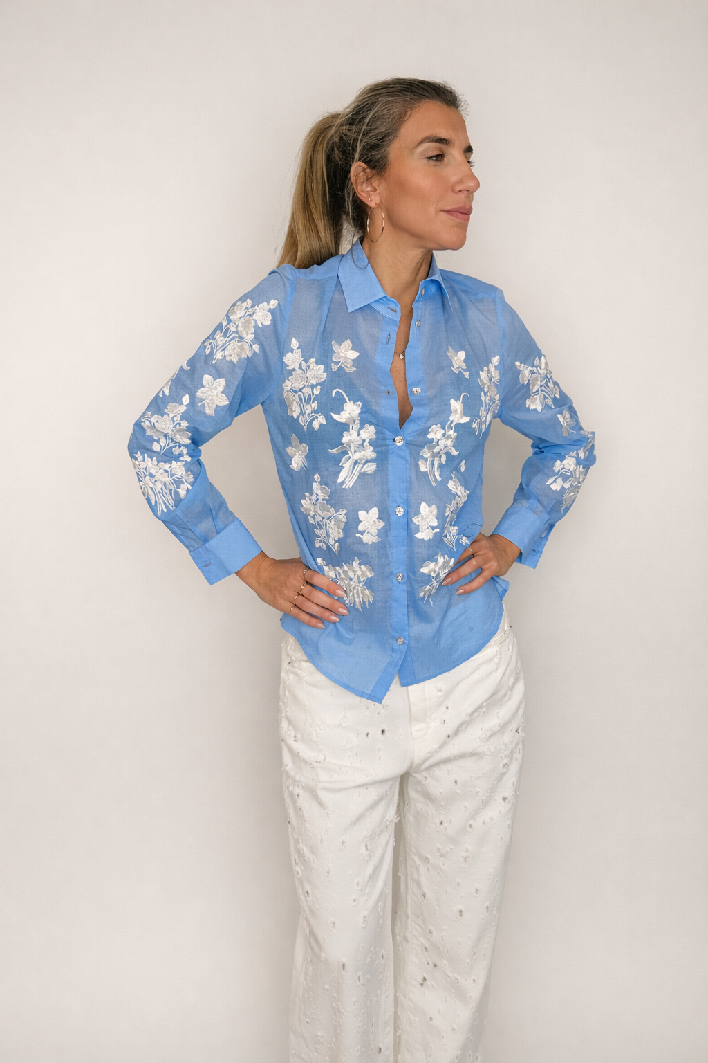 CAMICIA 5 PROGRESS AZZURRA CON RICAMI