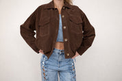 BOMBER SCAMOSCIATO IN PELLE CON TASCHE