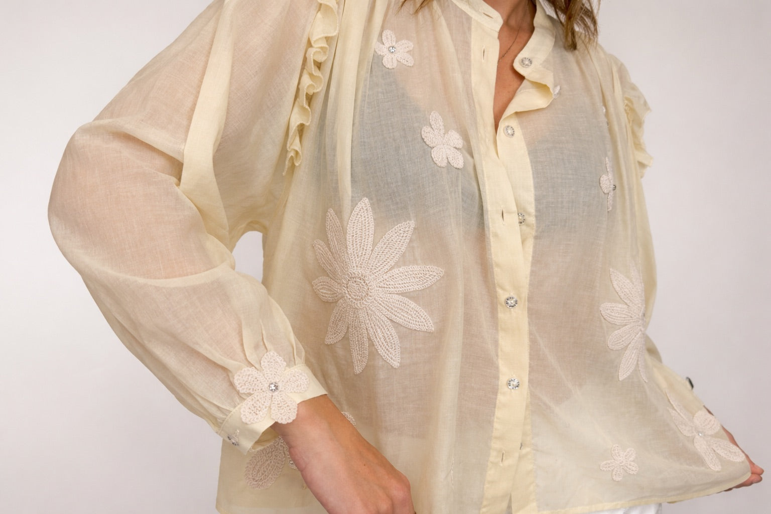 CAMICIA 5 PROGRESS GIALLO CREMA CON RICAMI