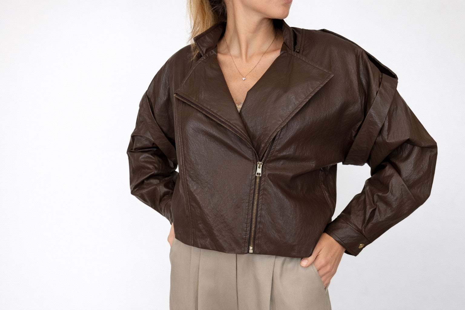 GIACCA HAVEONE IN ECO-PELLE MARRONE