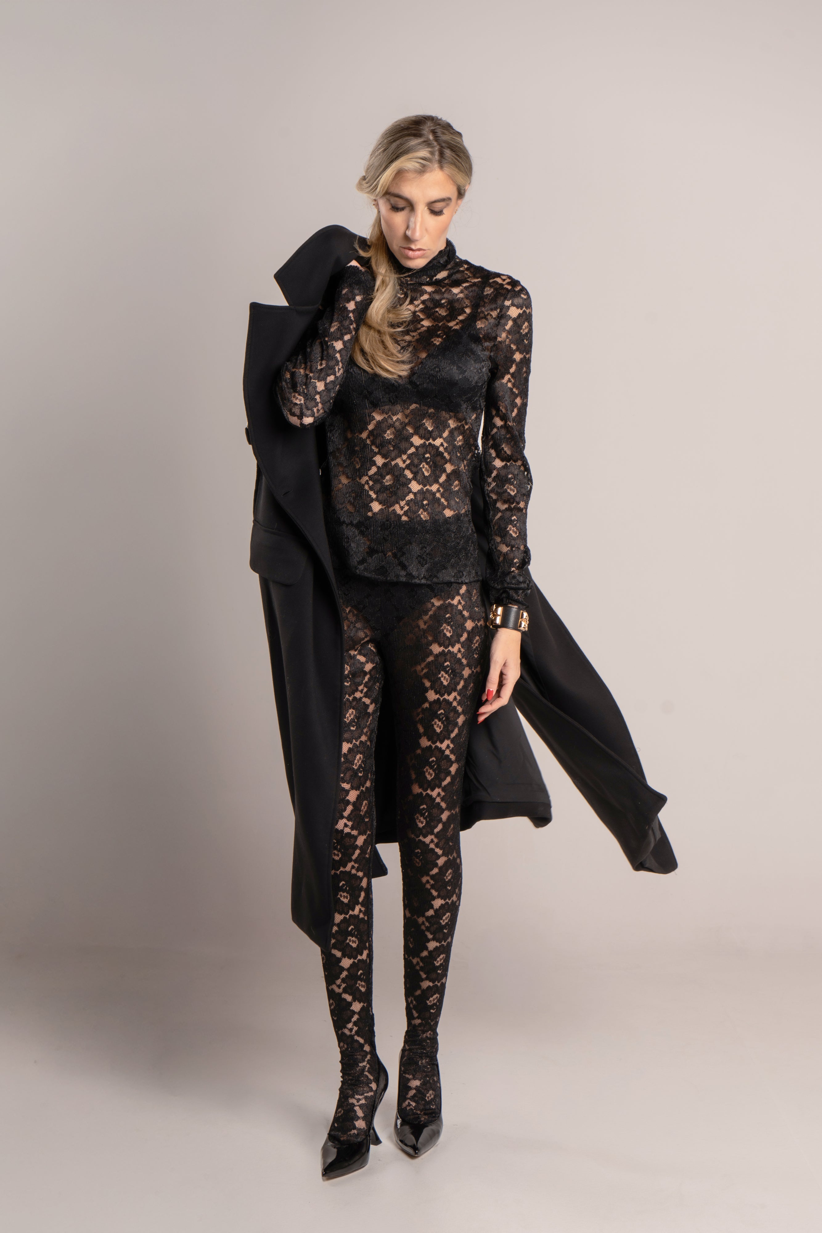 Collant con piede in pizzo