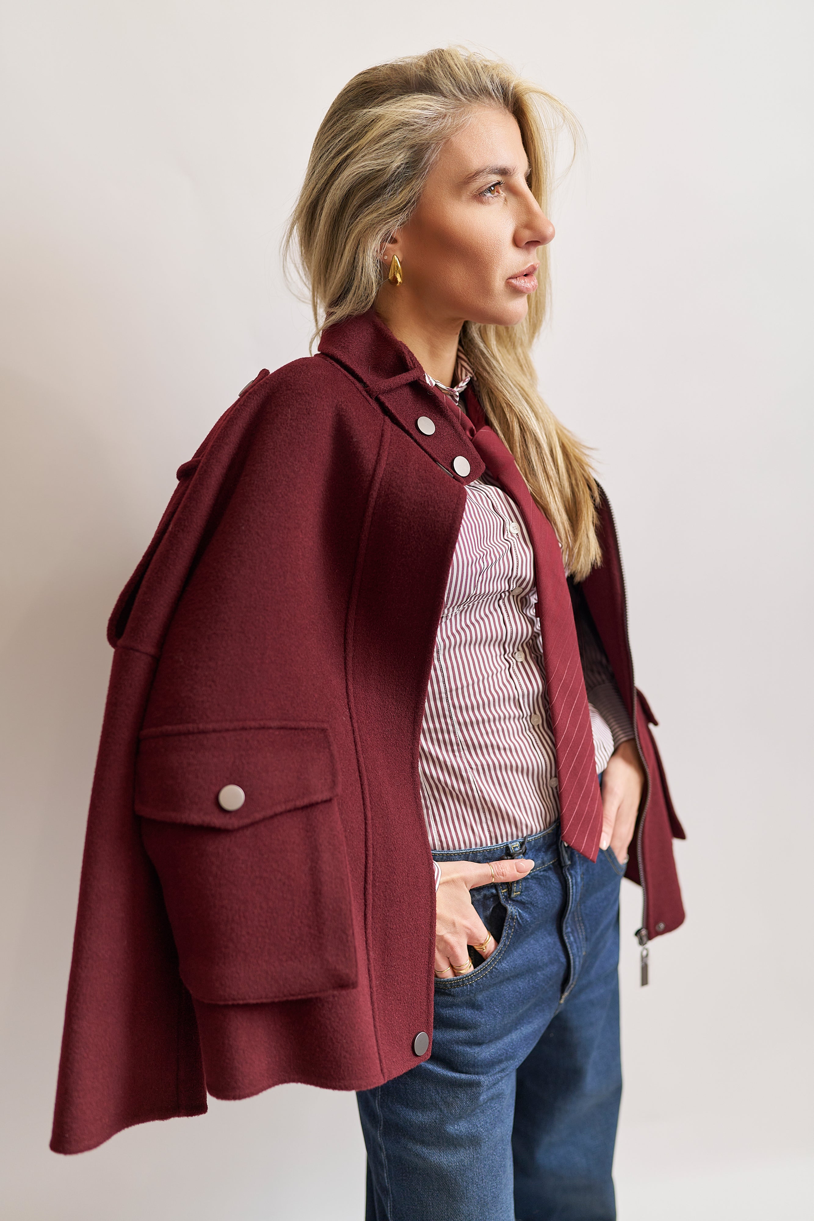 Caban in lana bordeuax