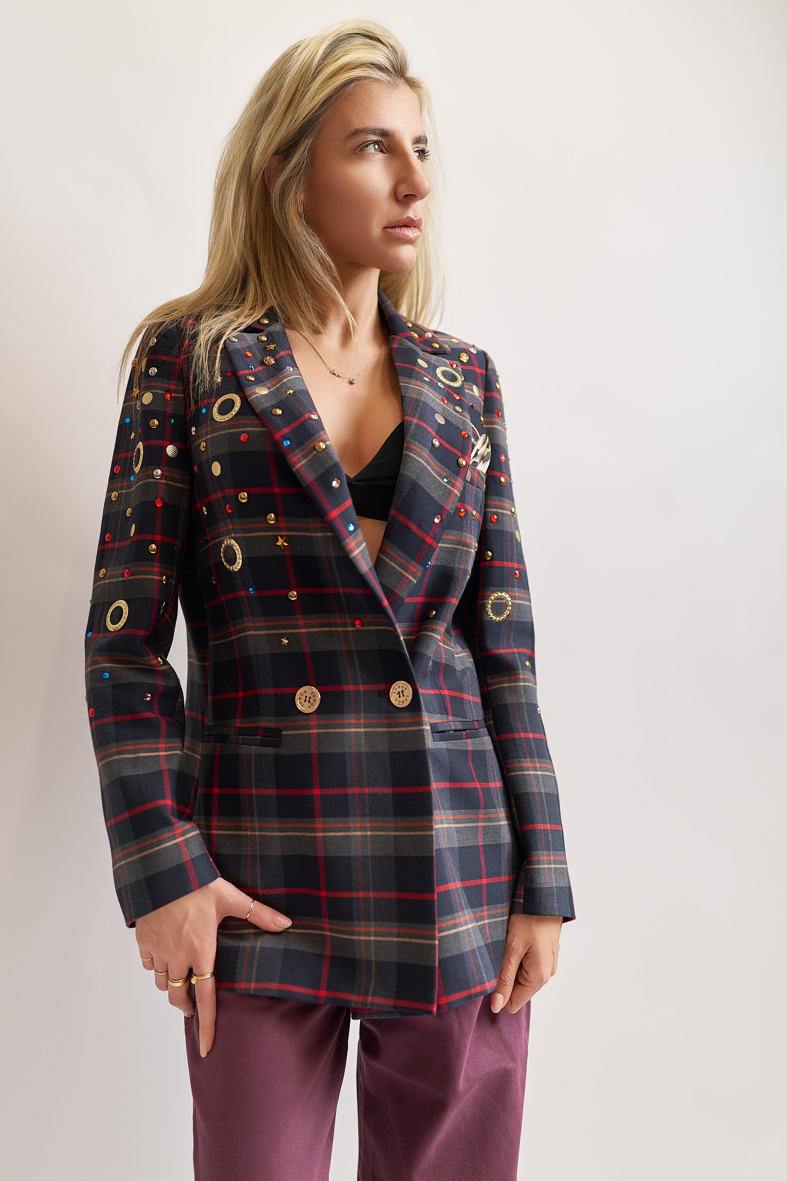Giacca tartan strass multicolor