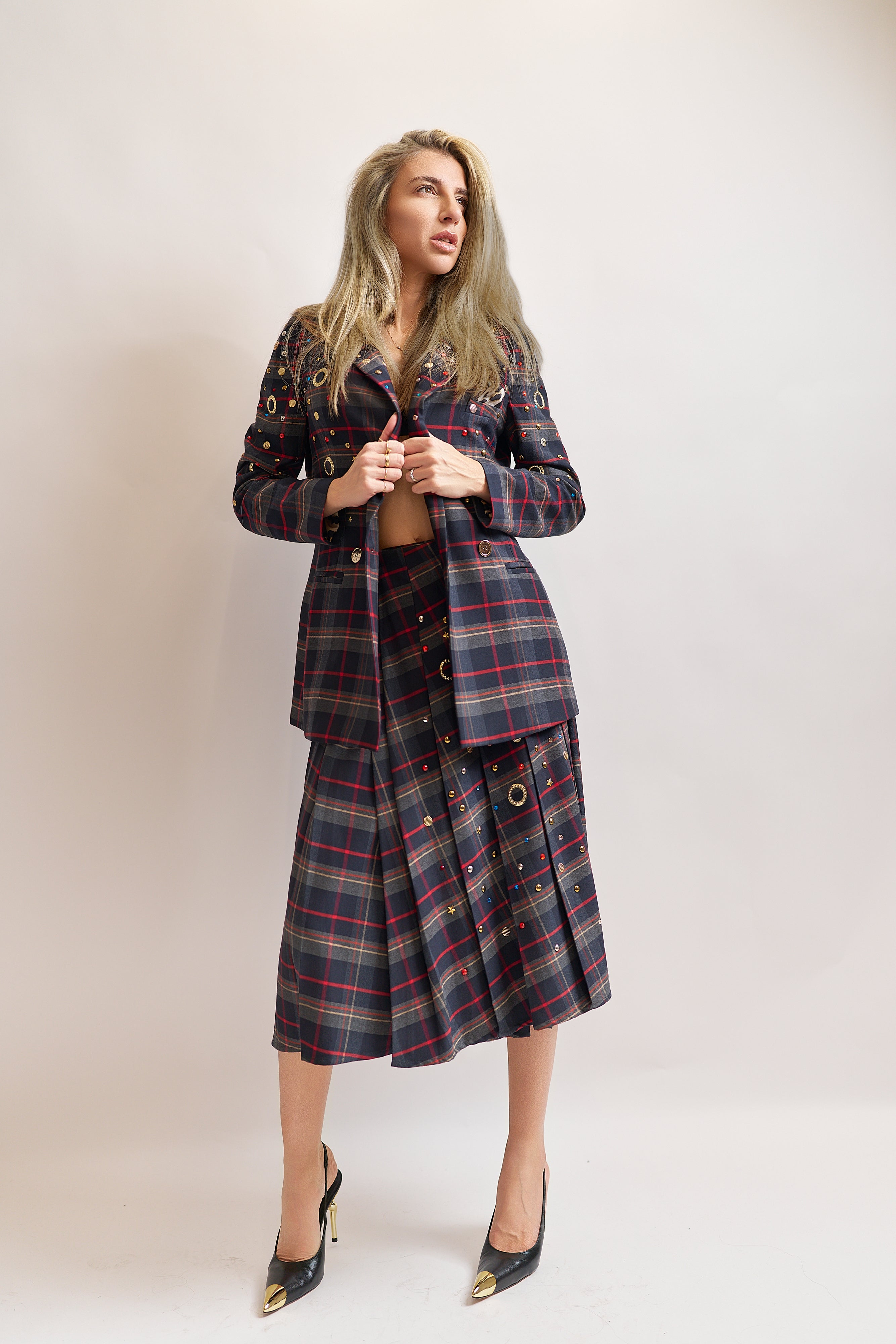 Giacca tartan strass multicolor