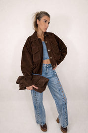 BOMBER SCAMOSCIATO IN PELLE CON TASCHE