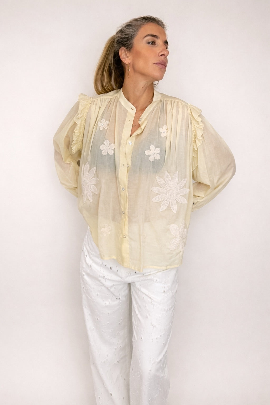 CAMICIA 5 PROGRESS GIALLO CREMA CON RICAMI