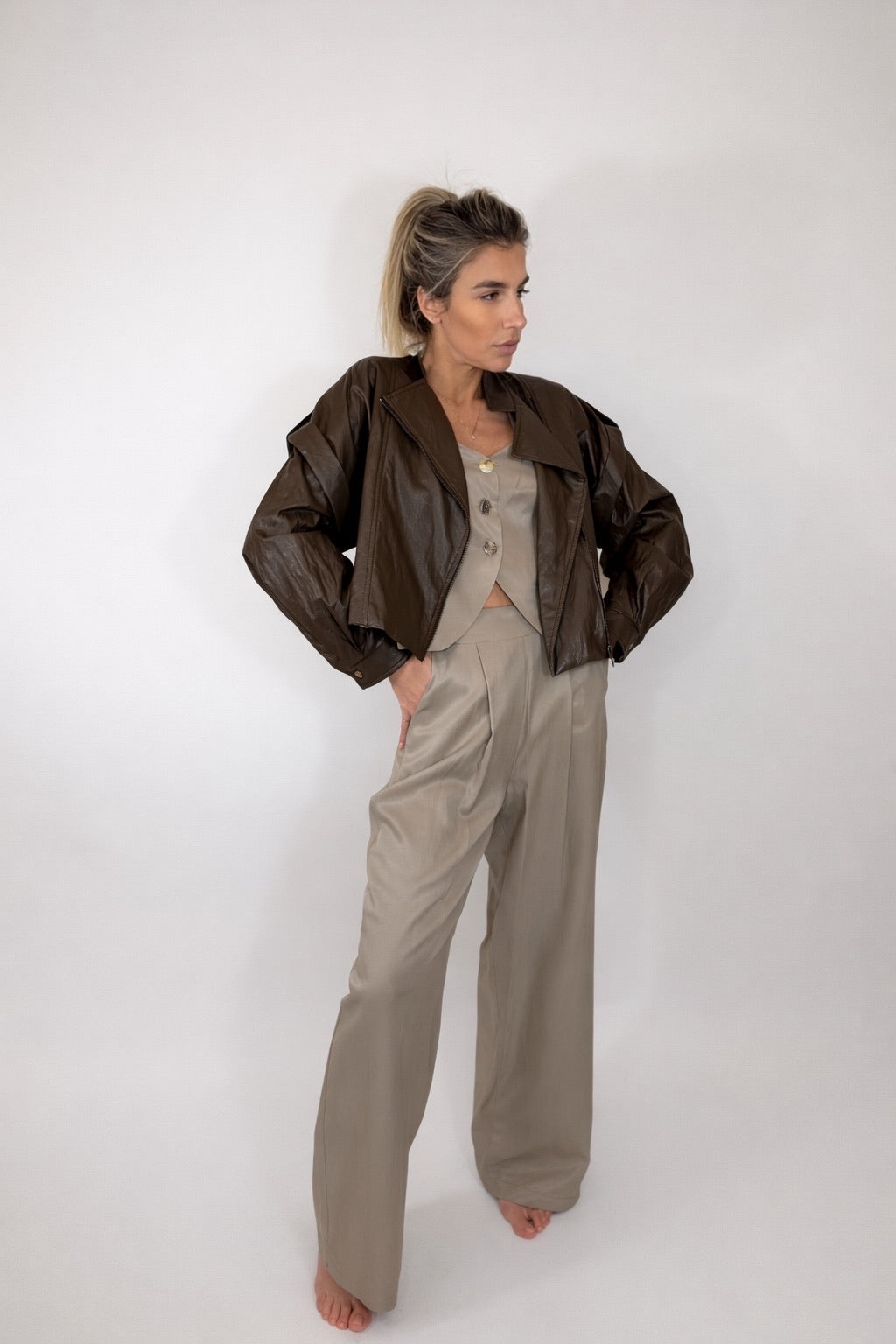 GIACCA HAVEONE IN ECO-PELLE MARRONE