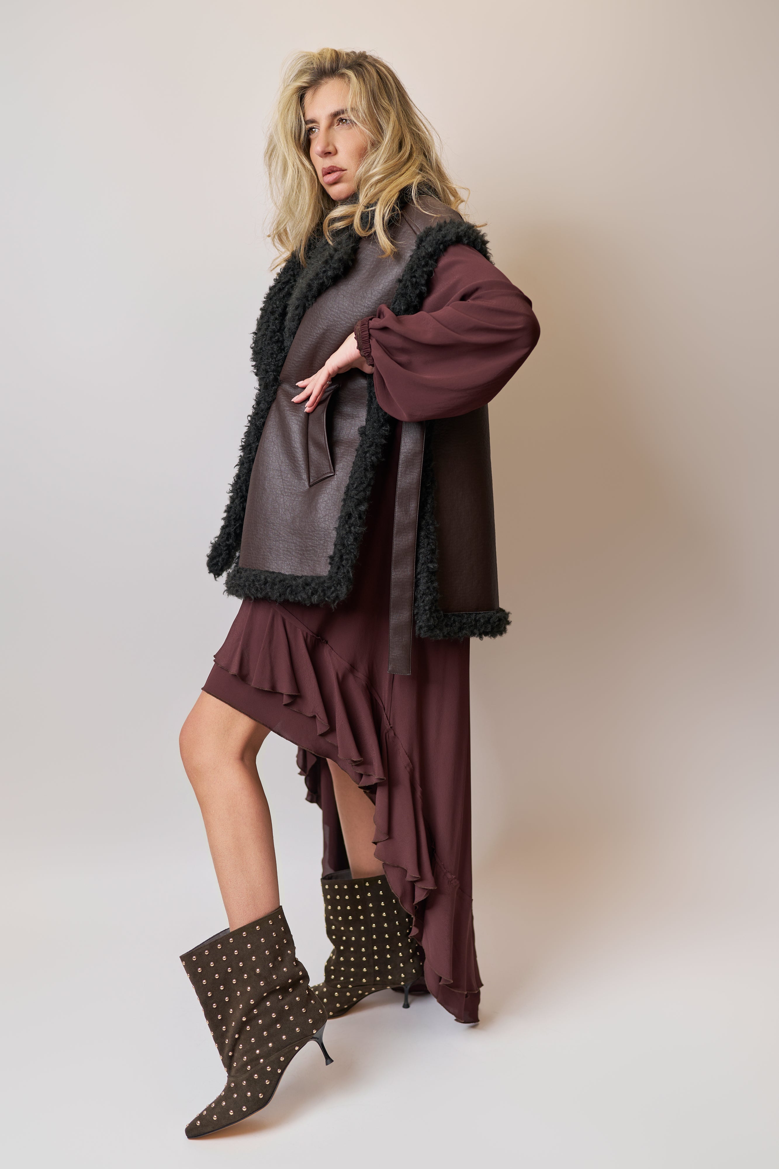 Gilet in ecopelle con interno in pelliccia