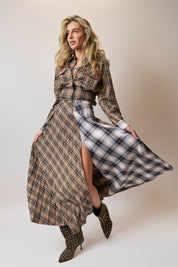 Gonna lunga a pieghe Check Akep