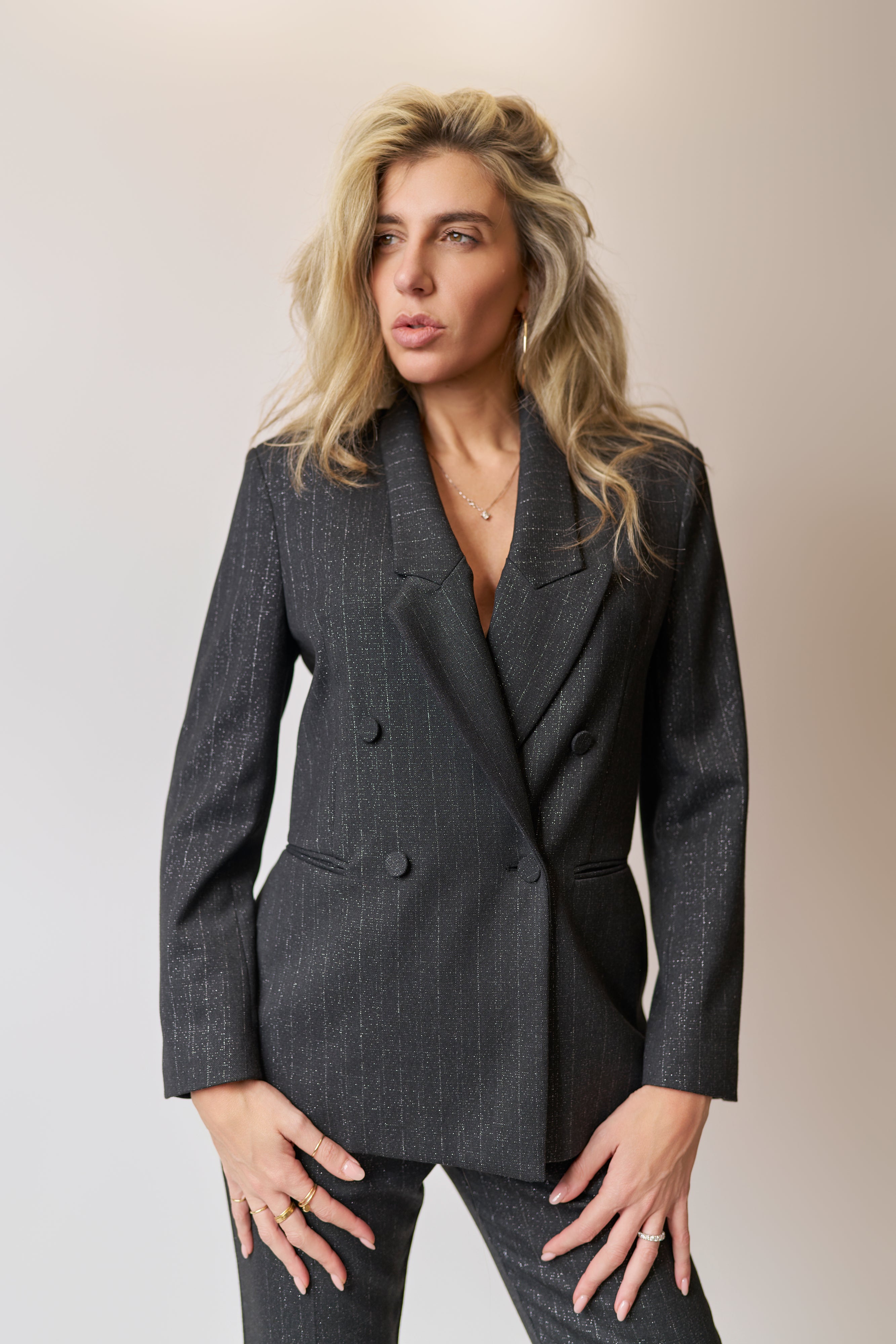 Blazer gessato shiny black